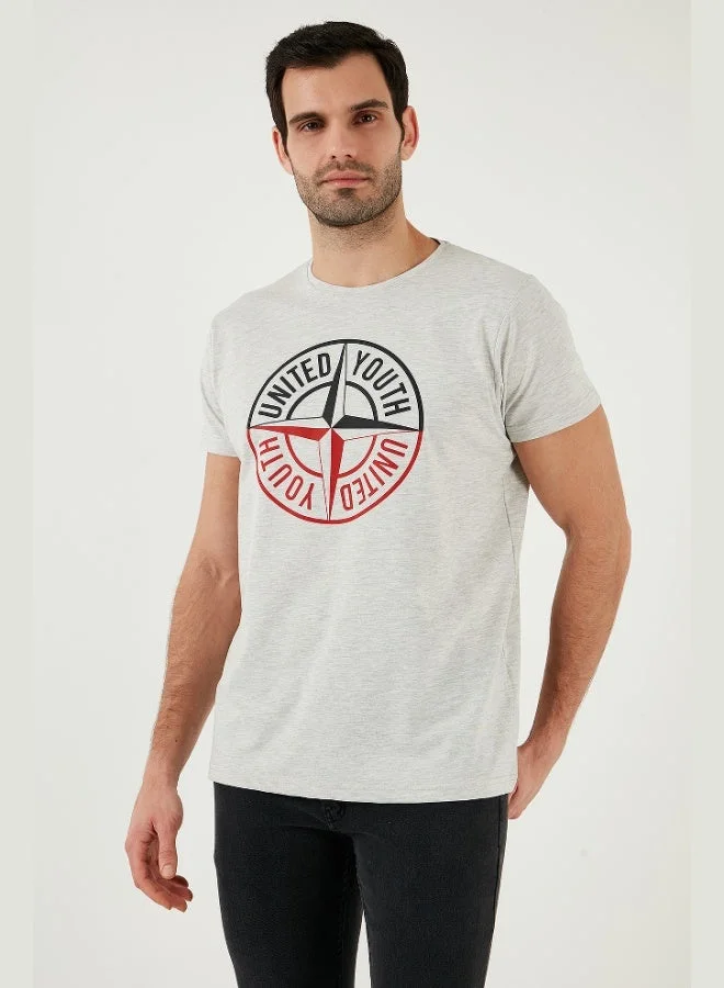 بوراتي تيشيرت رجالي قطن بطبعة بياقة دائرية بقصة ضيقة من بوراتي